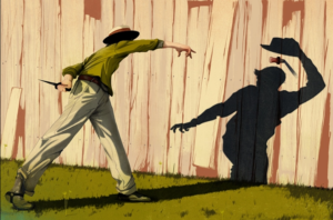 Man fighting with shadow